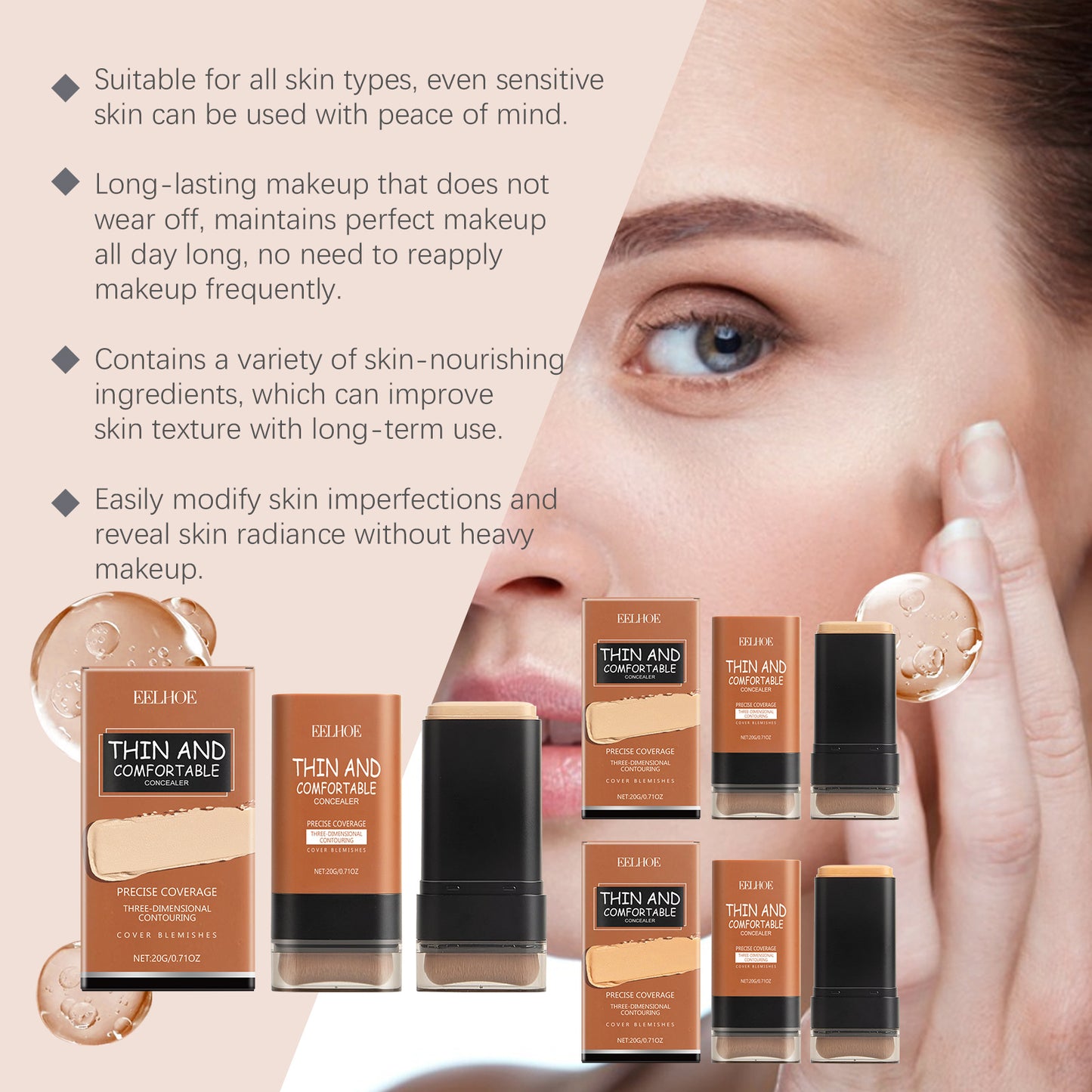 Foundation Stick mit Pinsel, Make-up Foundation Concealer, Concealer Make-up Foundation volle Deckkraft, Milch Make-up Foundation, Concealer volle Abdeckung - beautyshop-24