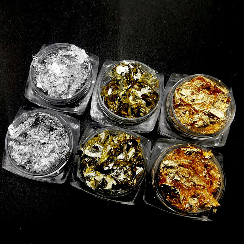 Goldfolie gebrochene Pailletten Nagelschmuck 6-teiliges Maniküre-Set - beautyshop-24