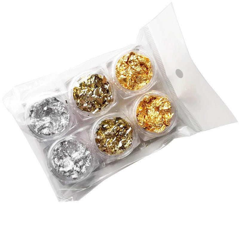 Goldfolie gebrochene Pailletten Nagelschmuck 6-teiliges Maniküre-Set - beautyshop-24