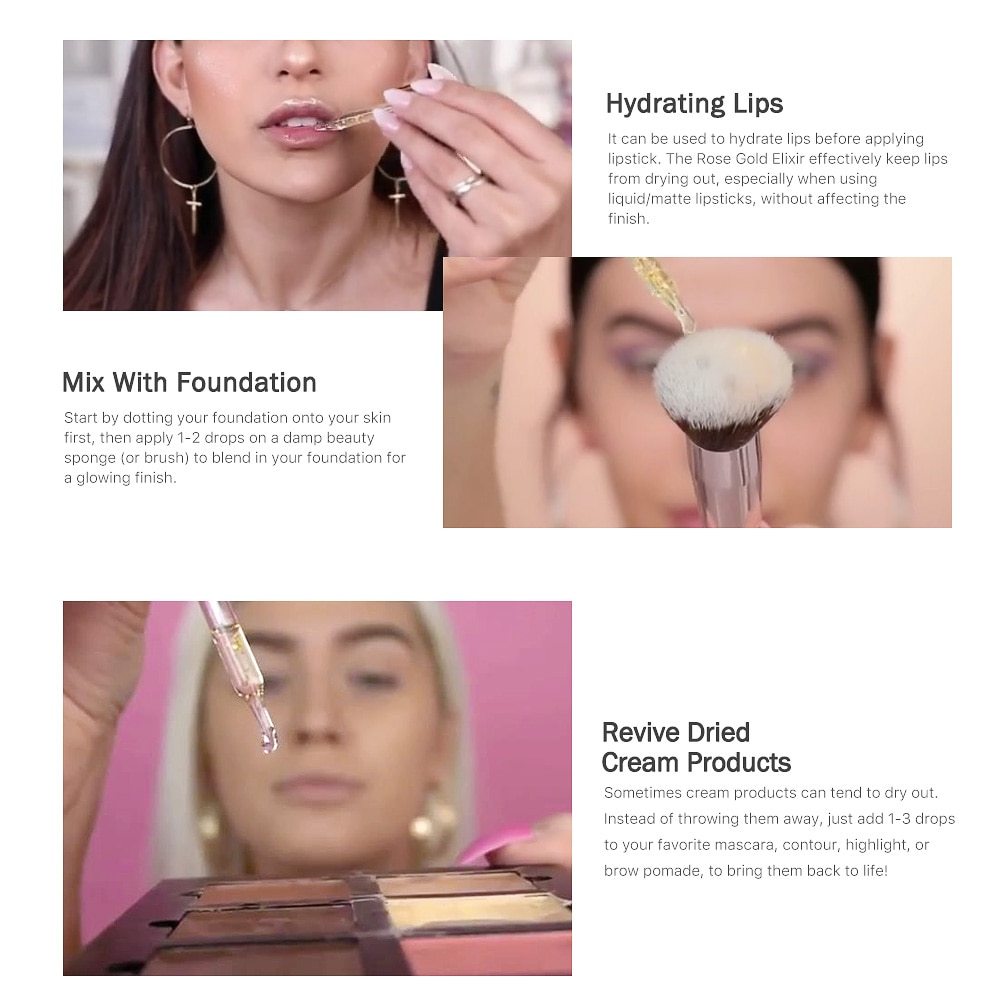 24k Rose Gold Elixier Haut-Make-up-Öl für das Gesicht Ätherisches Öl vor der Grundierung Foundation Feuchtigkeitsspendendes Gesichtsöl Anti-Aging