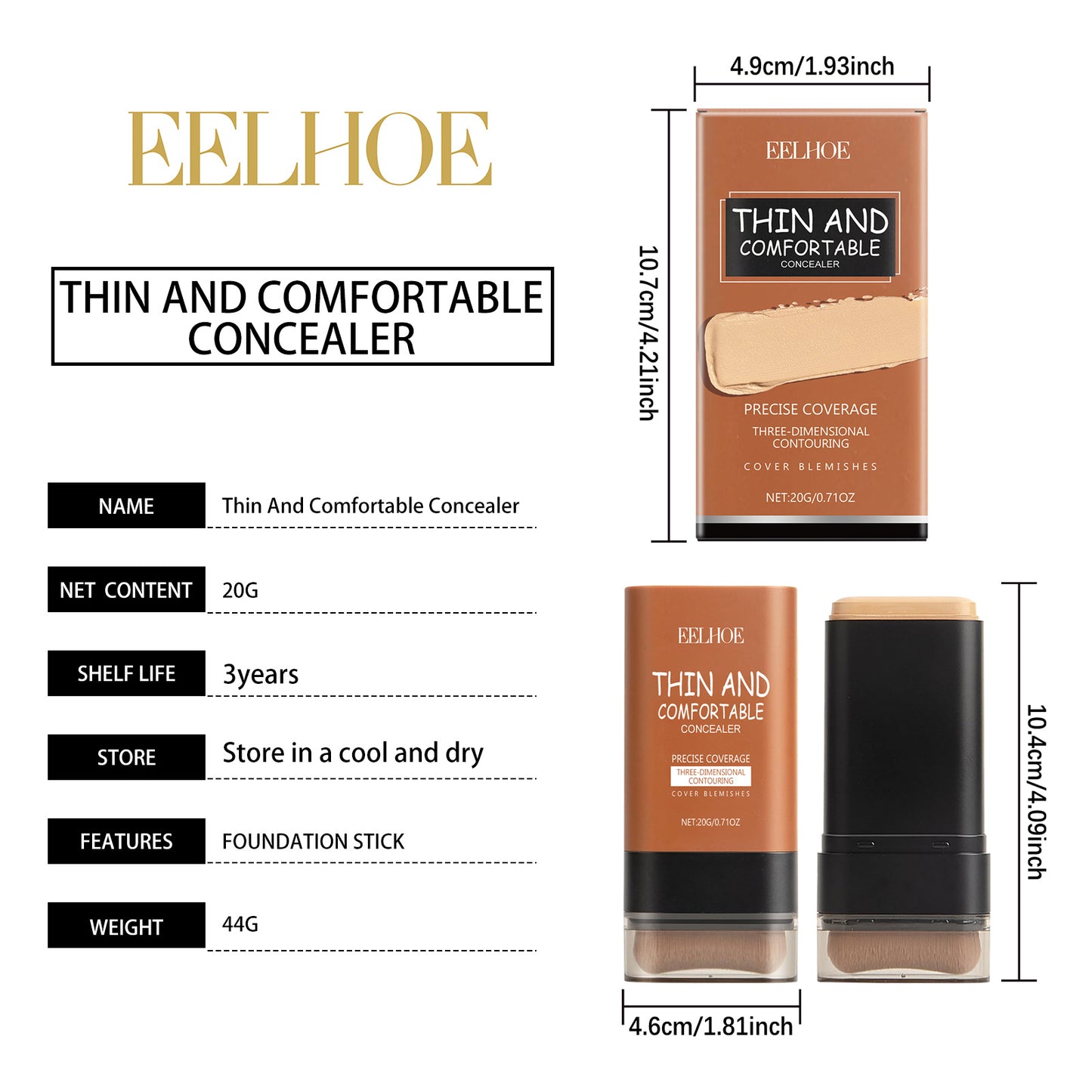 Foundation Stick mit Pinsel, Make-up Foundation Concealer, Concealer Make-up Foundation volle Deckkraft, Milch Make-up Foundation, Concealer volle Abdeckung - beautyshop-24