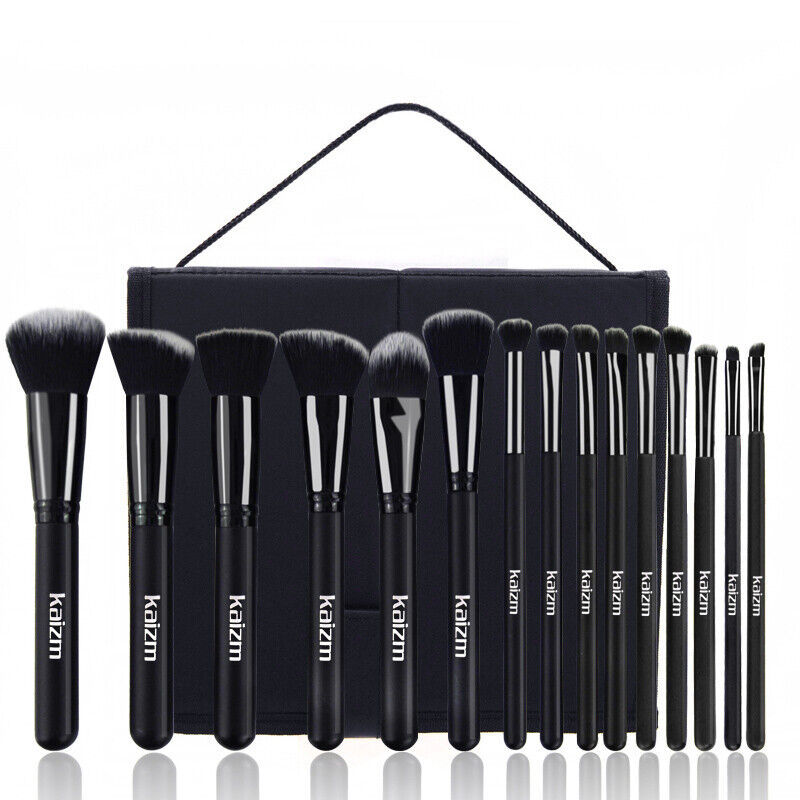 15Pcs Schwarz Make Up Pinsel Frau Set Mit Tasche Foundation Eyeliner Lidschatten