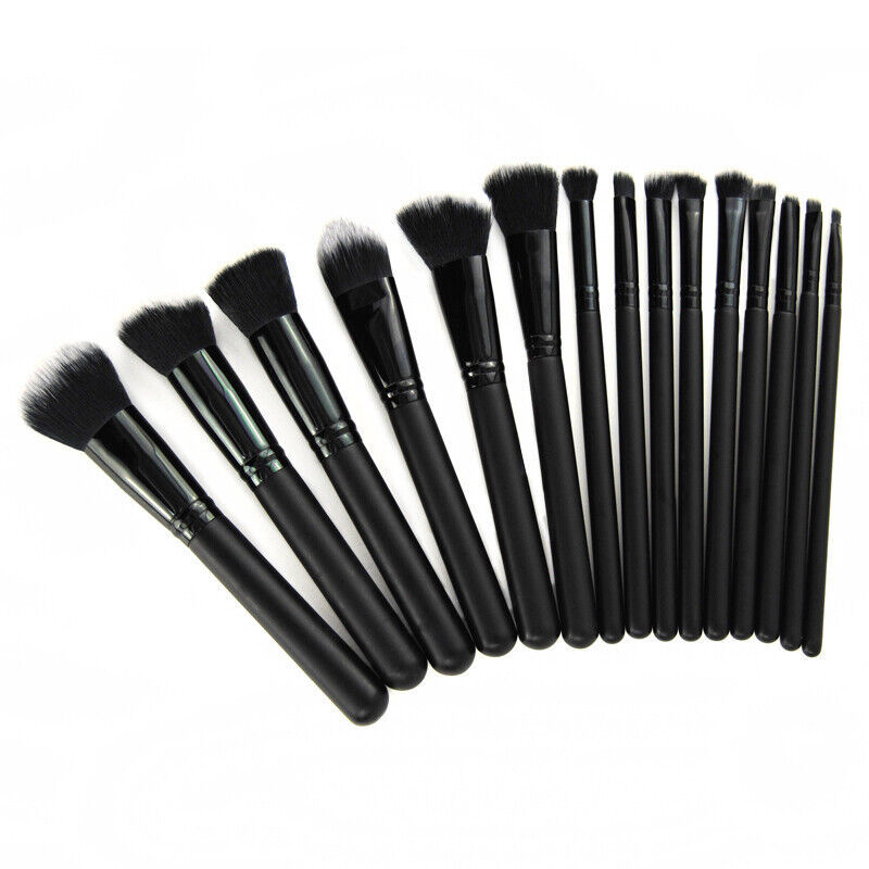 15Pcs Schwarz Make Up Pinsel Frau Set Mit Tasche Foundation Eyeliner Lidschatten